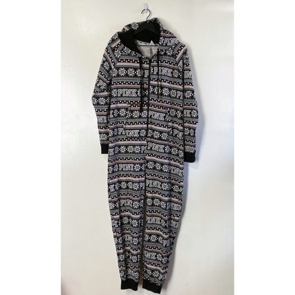 NWT Victoria's Secret PINK Sherpa Hoodie Fair Isle Onesie Pajamas‎ - Picture 2 of 7